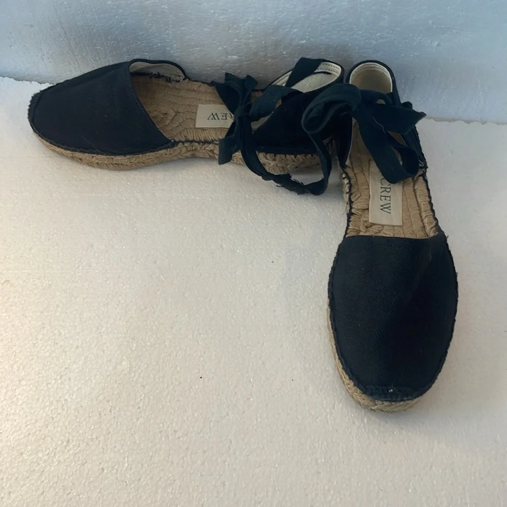 J Crew espadrilles sandals tie up wrap flats preppy black women’s size 7